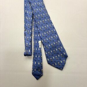 Hermes Tie Men's Rooster Weather Vane Music Silk Blue Animal Print Classic 7871